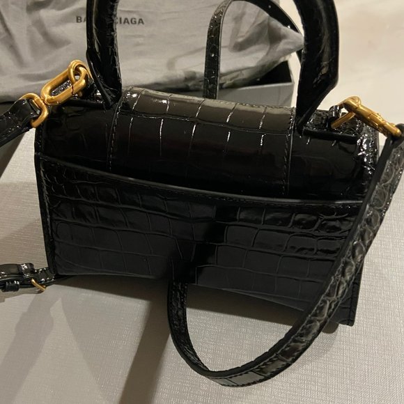WOMEN'S HOURGLASS XS HANDBAG CROCODILE EMBOSSED IN BLACK - Picture 2 of 10